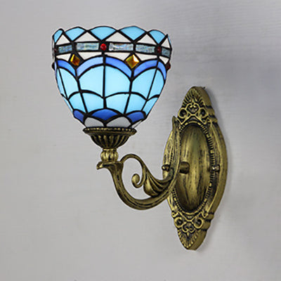 Lisslune | Nautical wall lamp with dome/swallowtail shape stained glass 1 light wall mount light in blue