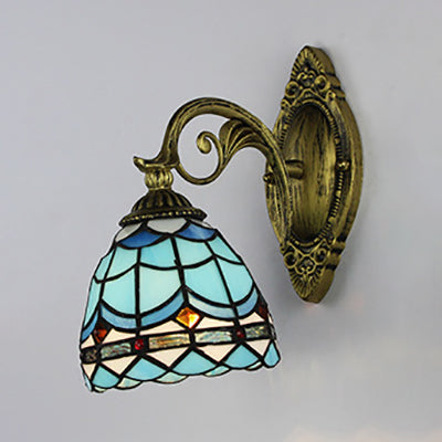 Lisslune | Nautical wall lamp with dome/swallowtail shape stained glass 1 light wall mount light in blue