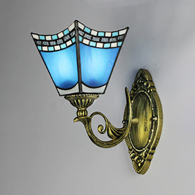 Lisslune | Nautical wall lamp with dome/swallowtail shape stained glass 1 light wall mount light in blue