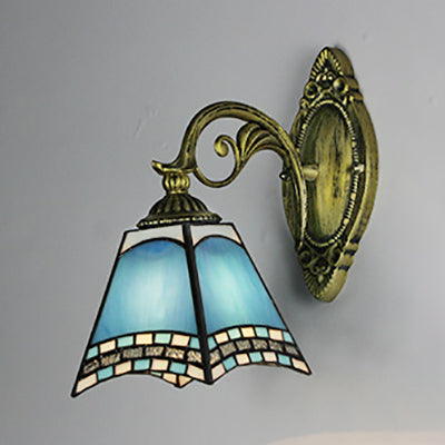 Lisslune | Nautical wall lamp with dome/swallowtail shape stained glass 1 light wall mount light in blue