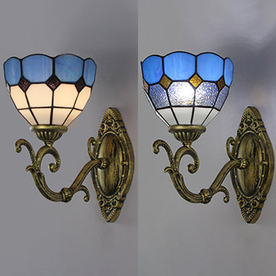 Lisslune | Mediterranean Bowl Wall Lamp Glazed Glass and Metal 1 Light Wall Switch Lighting in Clear/White