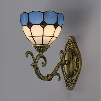 Lisslune | Mediterranean Bowl Wall Lamp Glazed Glass and Metal 1 Light Wall Switch Lighting in Clear/White