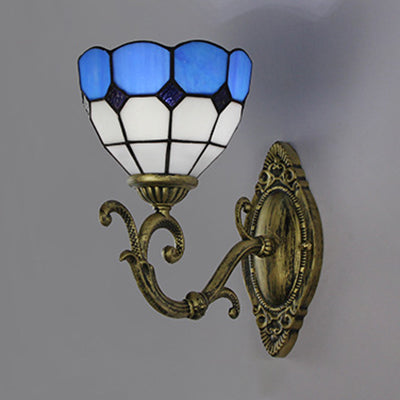 Lisslune | Mediterranean Bowl Wall Lamp Glazed Glass and Metal 1 Light Wall Switch Lighting in Clear/White