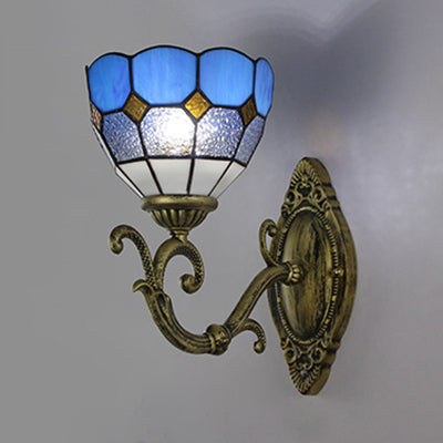 Lisslune | Mediterranean Bowl Wall Lamp Glazed Glass and Metal 1 Light Wall Switch Lighting in Clear/White