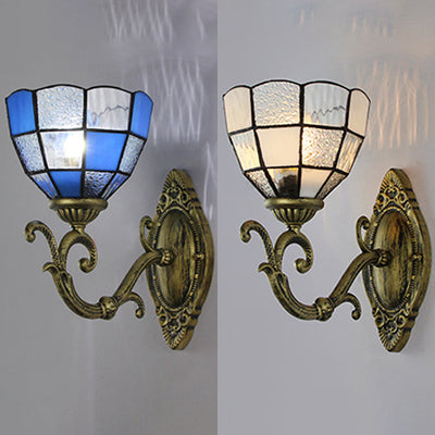 Lisslune | Grid glass wall pendant lamp Tiffany Vintage 1 light wall lighting in clear/blue for bedroom