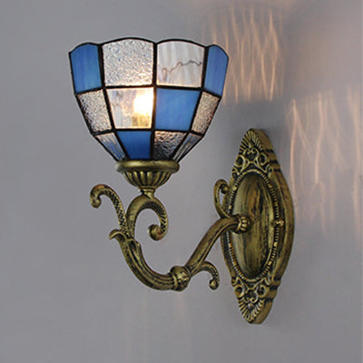 Lisslune | Grid glass wall pendant lamp Tiffany Vintage 1 light wall lighting in clear/blue for bedroom