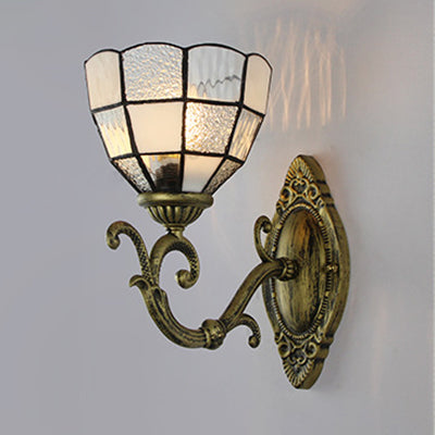 Lisslune | Grid glass wall pendant lamp Tiffany Vintage 1 light wall lighting in clear/blue for bedroom
