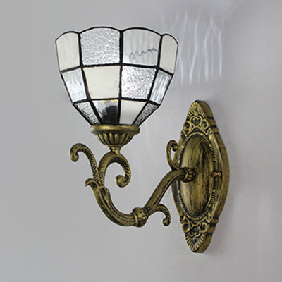 Lisslune | Grid glass wall pendant lamp Tiffany Vintage 1 light wall lighting in clear/blue for bedroom