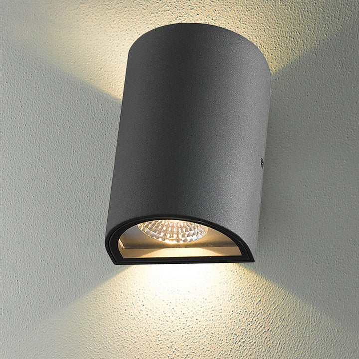 Skørter | LED Outdoor Wall Wash Lamp with Half-Cylinder Aluminum Shade Black/Grey Wall Lamp in Warm/White Light