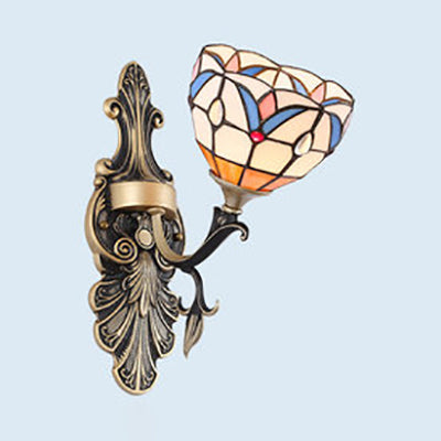 Lisslune | Stained Glass Wall Lighting with Baroque/Flower/Gem/Magnolia Pattern Tiffany 1 Light Indoor Wall Lamp in Blue