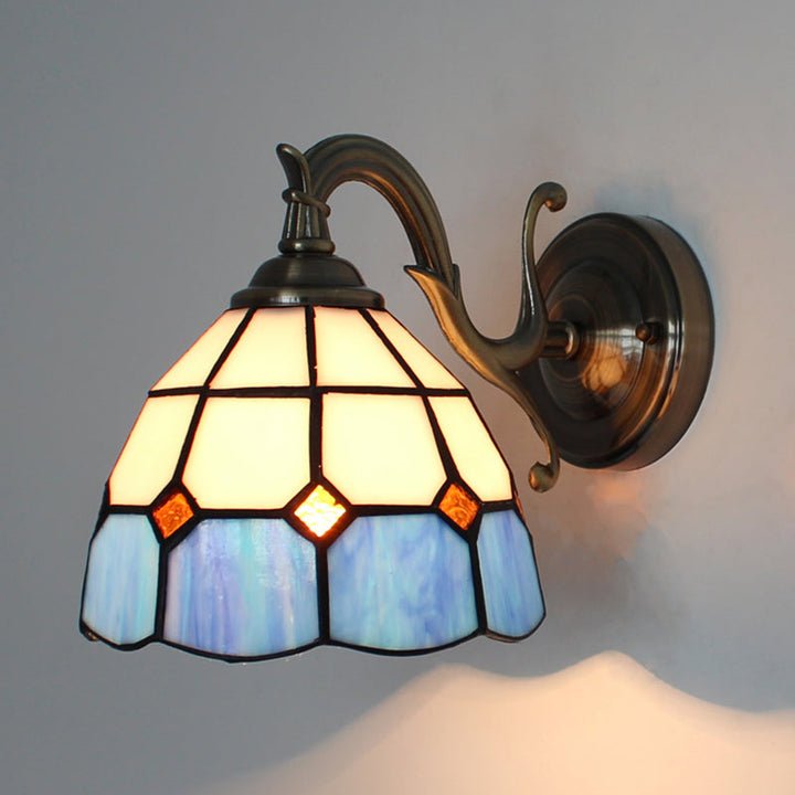 Skørter | Stained Glass Wall Lighting Tiffany Rustic 1-Light Wall Mount Light in Brown/Blue/Beige/Blue-White for Bedroom