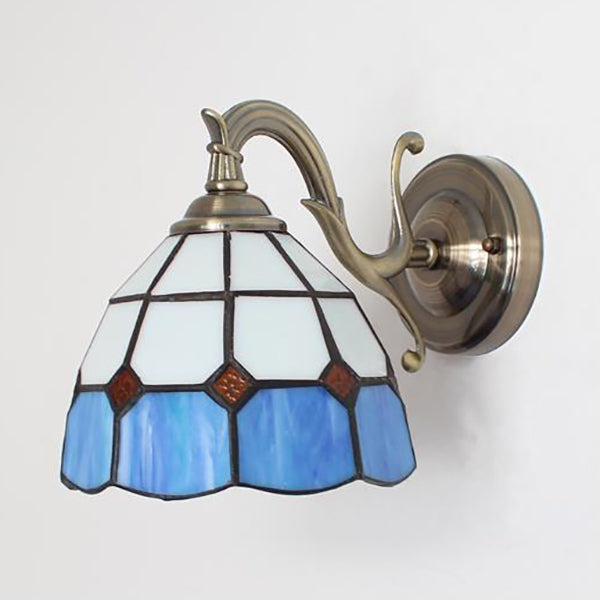 Skørter | Stained Glass Wall Lighting Tiffany Rustic 1-Light Wall Mount Light in Brown/Blue/Beige/Blue-White for Bedroom