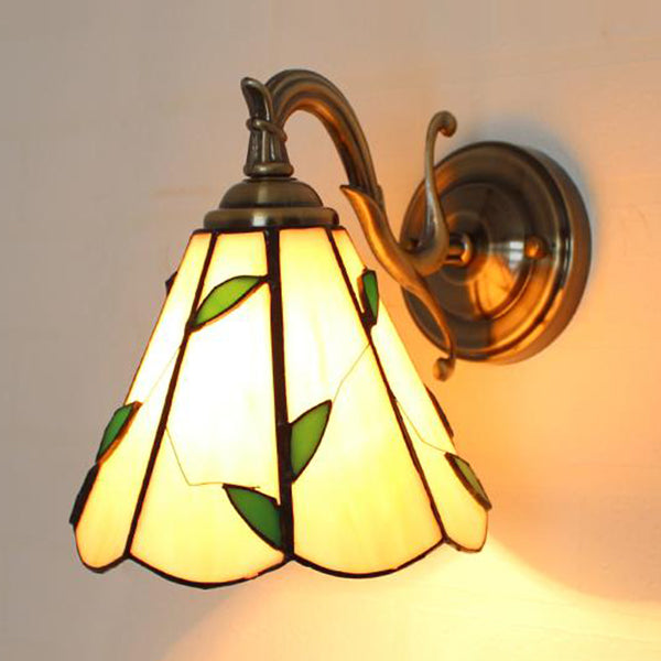 Skørter | Stained Glass Wall Lighting Tiffany Rustic 1-Light Wall Mount Light in Brown/Blue/Beige/Blue-White for Bedroom