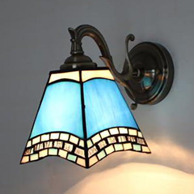 Skørter | Stained Glass Wall Lighting Tiffany Rustic 1-Light Wall Mount Light in Brown/Blue/Beige/Blue-White for Bedroom