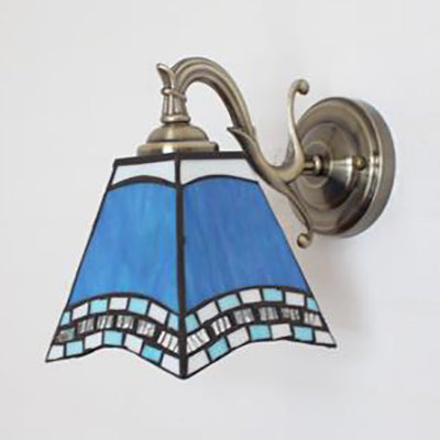 Skørter | Stained Glass Wall Lighting Tiffany Rustic 1-Light Wall Mount Light in Brown/Blue/Beige/Blue-White for Bedroom