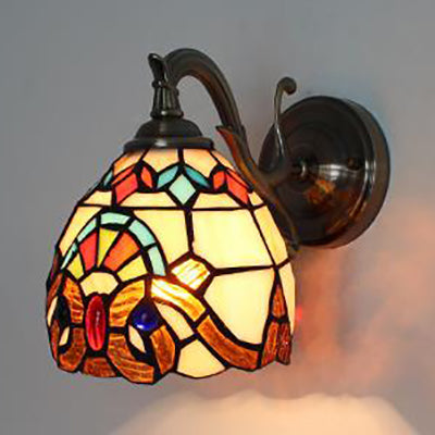 Skørter | Stained Glass Wall Lighting Tiffany Rustic 1-Light Wall Mount Light in Brown/Blue/Beige/Blue-White for Bedroom