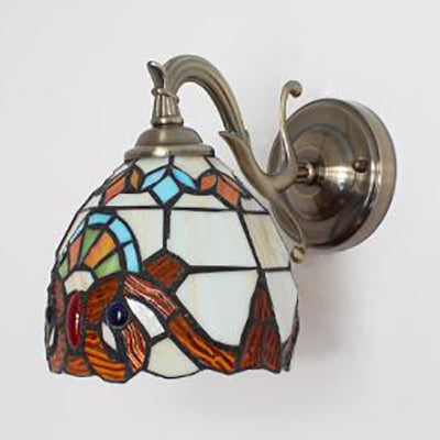 Skørter | Stained Glass Wall Lighting Tiffany Rustic 1-Light Wall Mount Light in Brown/Blue/Beige/Blue-White for Bedroom