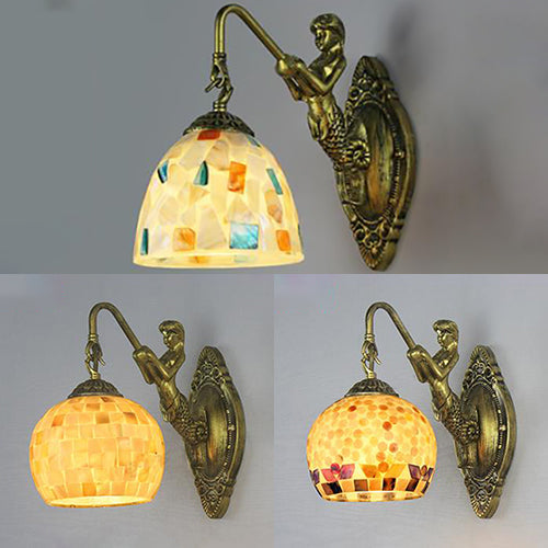 Skørter | Shell Mosaic Wall Lamp Tiffany 1 Head Beige/Purple-Yellow/Blue-Yellow Wall Light with Mermaid Back Plate