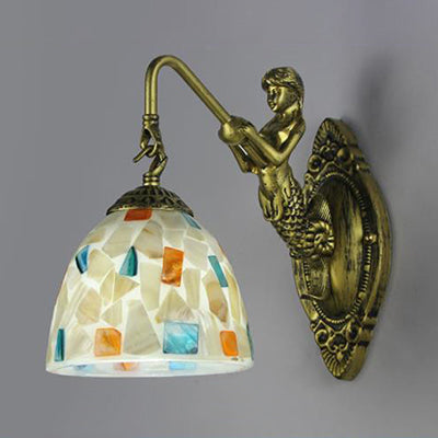 Skørter | Shell Mosaic Wall Lamp Tiffany 1 Head Beige/Purple-Yellow/Blue-Yellow Wall Light with Mermaid Back Plate