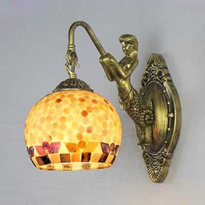 Skørter | Shell Mosaic Wall Lamp Tiffany 1 Head Beige/Purple-Yellow/Blue-Yellow Wall Light with Mermaid Back Plate
