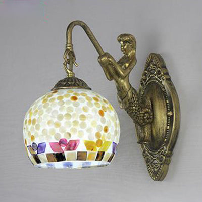 Skørter | Shell Mosaic Wall Lamp Tiffany 1 Head Beige/Purple-Yellow/Blue-Yellow Wall Light with Mermaid Back Plate