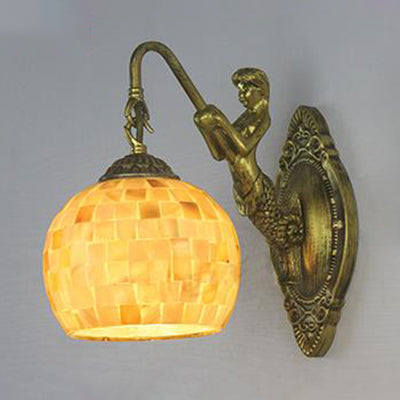 Skørter | Shell Mosaic Wall Lamp Tiffany 1 Head Beige/Purple-Yellow/Blue-Yellow Wall Light with Mermaid Back Plate