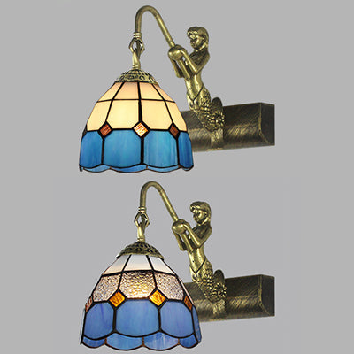 Lisslune | Dome Wall Lamp Fixture 1 Main Blue/Clear Glass Baroque Sconce Lighting with Mermaid Backplate