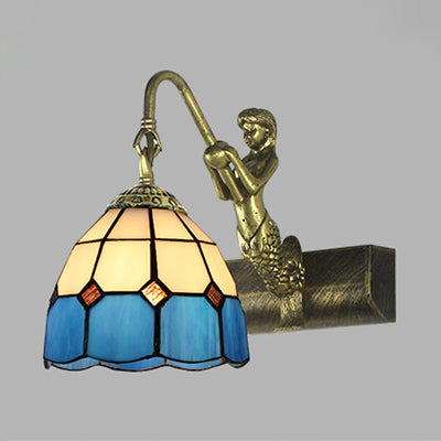 Lisslune | Dome Wall Lamp Fixture 1 Main Blue/Clear Glass Baroque Sconce Lighting with Mermaid Backplate