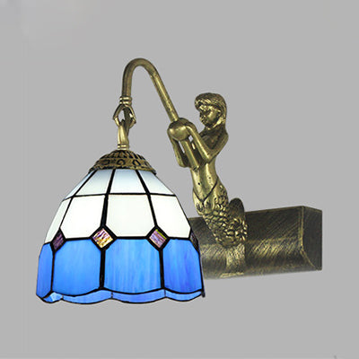 Lisslune | Dome Wall Lamp Fixture 1 Main Blue/Clear Glass Baroque Sconce Lighting with Mermaid Backplate