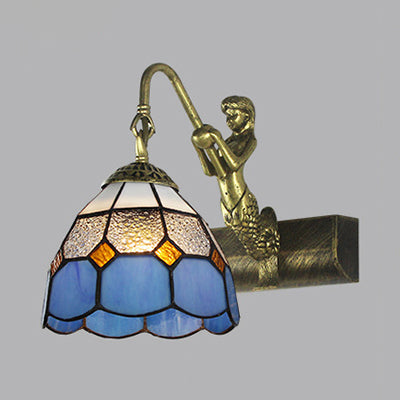 Lisslune | Dome Wall Lamp Fixture 1 Main Blue/Clear Glass Baroque Sconce Lighting with Mermaid Backplate