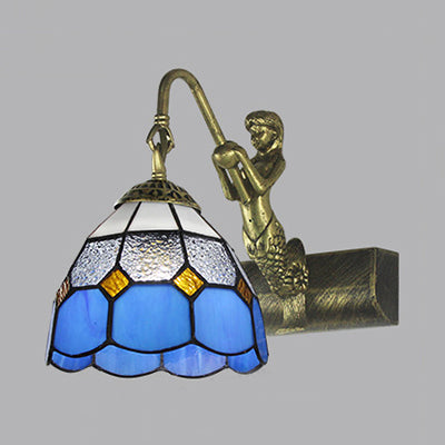 Lisslune | Dome Wall Lamp Fixture 1 Main Blue/Clear Glass Baroque Sconce Lighting with Mermaid Backplate