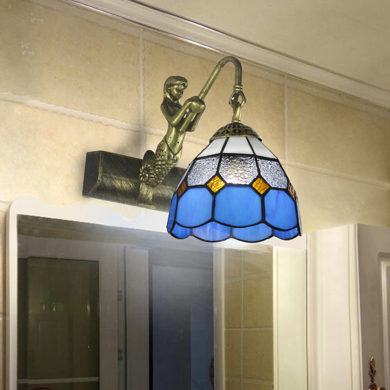Lisslune | Dome Wall Lamp Fixture 1 Main Blue/Clear Glass Baroque Sconce Lighting with Mermaid Backplate