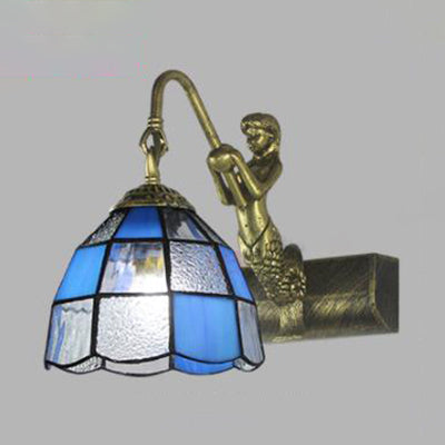 Lisslune | 1 Head Dome Vanity Wall Light Tiffany White/Blue Glass Wall Mounted Light with Mermaid Backplate