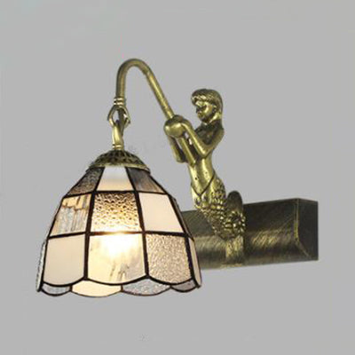 Lisslune | 1 Head Dome Vanity Wall Light Tiffany White/Blue Glass Wall Mounted Light with Mermaid Backplate