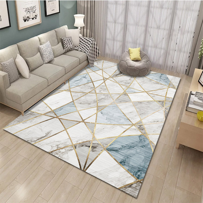 Lisslune | Relaxing Living Room Carpet Multi Color Geometric Pattern Area Rug Polypropylene Non-Slip Back Washable Area Rug