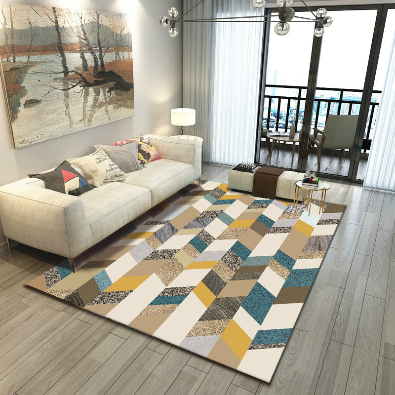 Lisslune | Relaxing Living Room Carpet Multi Color Geometric Pattern Area Rug Polypropylene Non-Slip Back Washable Area Rug