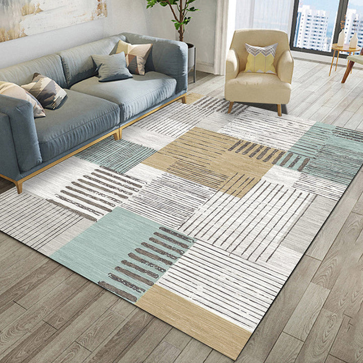 Lisslune | Relaxing Living Room Carpet Multi Color Geometric Pattern Area Rug Polypropylene Non-Slip Back Washable Area Rug