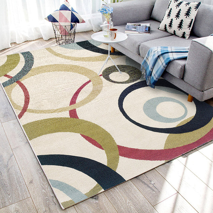 Lisslune | Relaxing Living Room Carpet Multi Color Geometric Pattern Area Rug Polypropylene Non-Slip Back Washable Area Rug