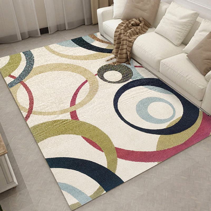 Lisslune | Relaxing Living Room Carpet Multi Color Geometric Pattern Area Rug Polypropylene Non-Slip Back Washable Area Rug