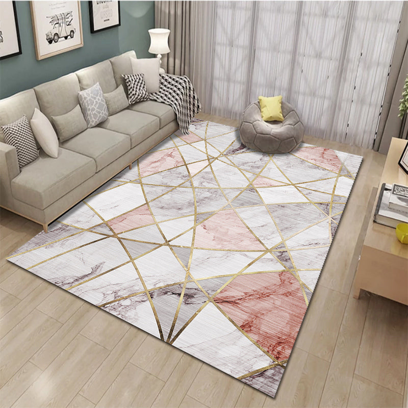 Lisslune | Relaxing Living Room Carpet Multi Color Geometric Pattern Area Rug Polypropylene Non-Slip Back Washable Area Rug