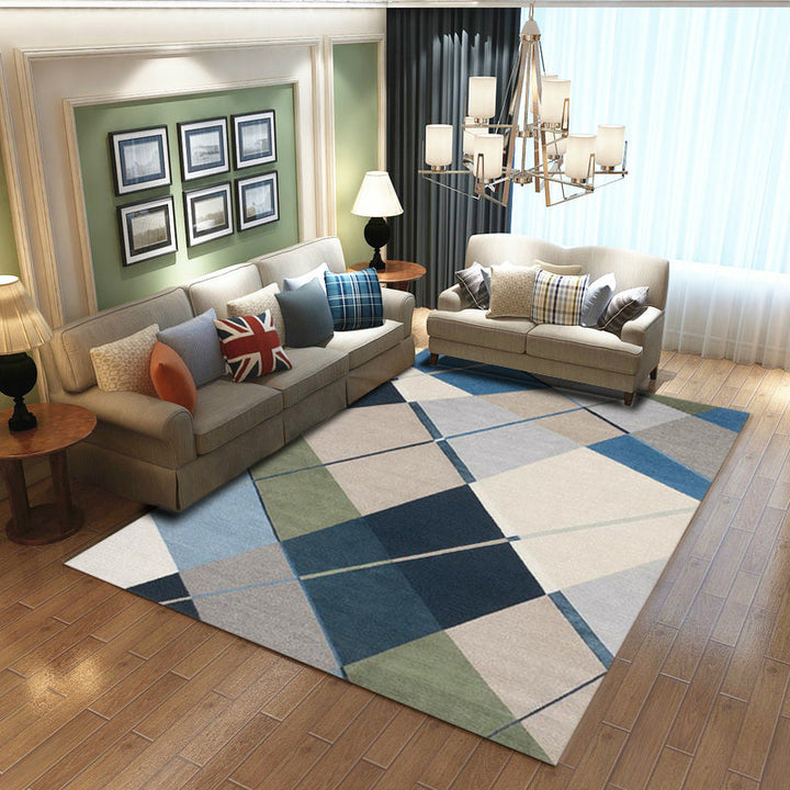 Lisslune | Relaxing Living Room Carpet Multi Color Geometric Pattern Area Rug Polypropylene Non-Slip Back Washable Area Rug