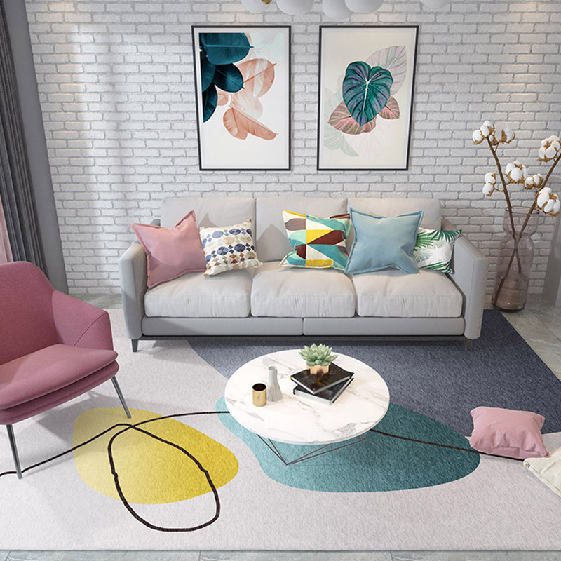 Lisslune | Multicolored Hand-Printed Rug Polypropylene Relaxation Area Rug Non-Slip Back Washable Indoor Rug for the Living Room