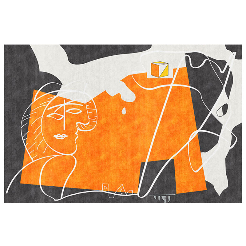 Lisslune | Orange decorative carpet Scandinavian hand-printed report carpet Polyester non-slip backing easy-care living room carpet