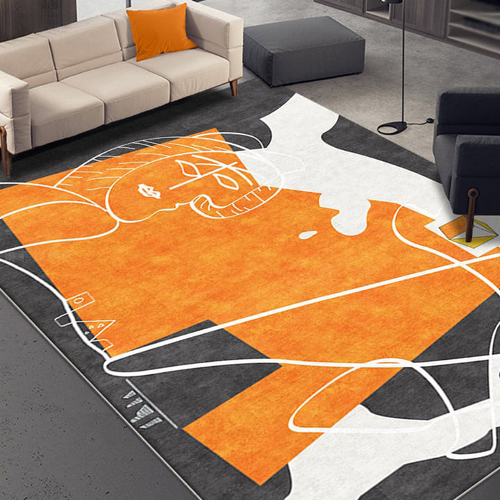 Lisslune | Orange decorative carpet Scandinavian hand-printed report carpet Polyester non-slip backing easy-care living room carpet