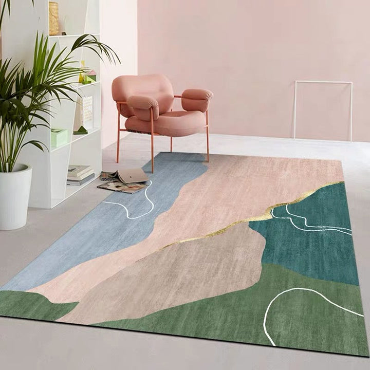 Lisslune | Scandinavian abstract printed rug multicolored synthetic indoor rug pet-friendly easy-care washable rug for room