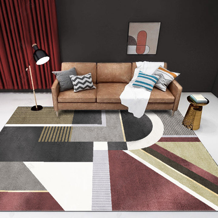 Lisslune | New Geometric Printed Carpet Multicolored Synthetic Area Rug Non-Slip Back Stain-Resistant Indoor Rug for Living Room