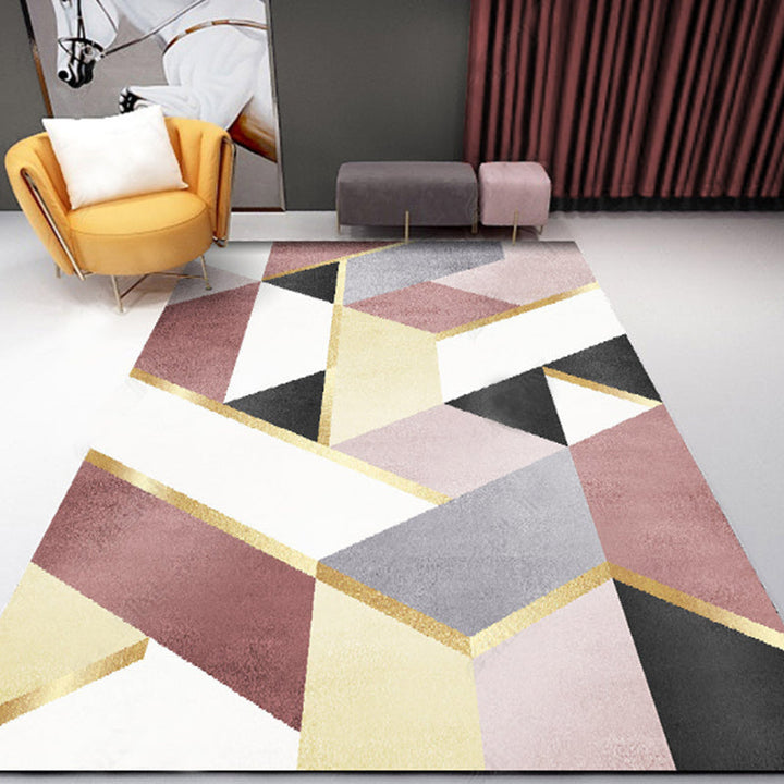 Lisslune | New Geometric Printed Carpet Multicolored Synthetic Area Rug Non-Slip Back Stain-Resistant Indoor Rug for Living Room