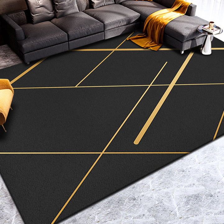 Lisslune | Nordic Geometric Printed Rug Black Cotton Blend Area Rug Non-slip Pet Friendly Easy Care Indoor Runner for the Living Room