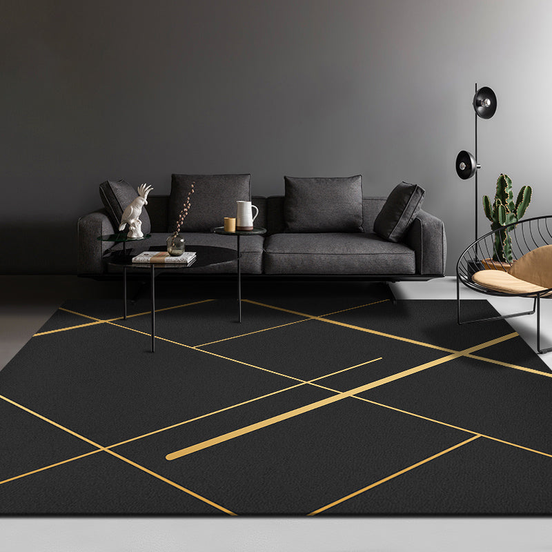 Lisslune | Nordic Geometric Printed Rug Black Cotton Blend Area Rug Non-slip Pet Friendly Easy Care Indoor Runner for the Living Room
