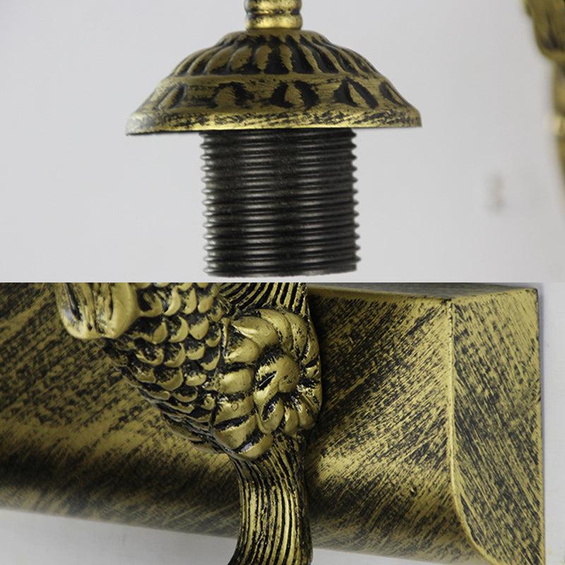 Lisslune | 1 Head Bathroom Wall Light Tiffany Antique Brass Sconces Light with Cone White/Green Glass Shade